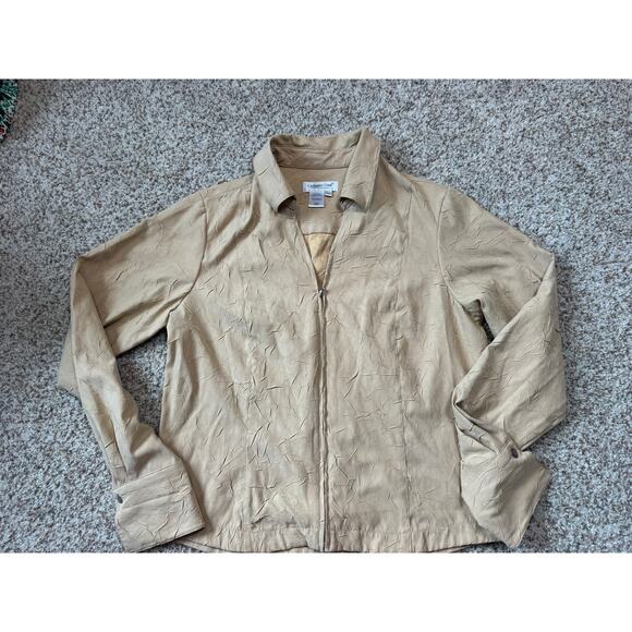 Coldwater Creek Designs Crinkle Tan Zip jacket/blazer; Lightweight; Size Large - Picture 4 of 10